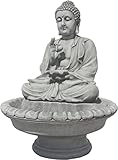 Fuente de jardín Zen Buda SIRO 88x120cm. de Hormigón-Piedra Color Musgo|con Bomba para Circuito Cerrado de Agua|Peso: 200kg. | Fuente de Exterior Oriental