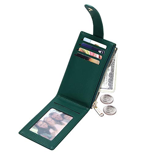 Image of Badiya Slim Women Wallet RFID Blocking Bifold Compact 9 Card Slots Holder Wallets Soft Leather with Zipper Coin Pocket 2 ID Window
