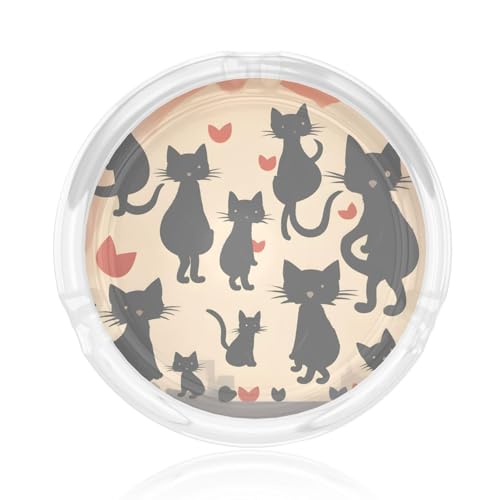Posacenere rotondo in vetro con stampa di gattino felice che cammina per decorazione soggiorno camera da letto sala riunioni accessorio fumatori