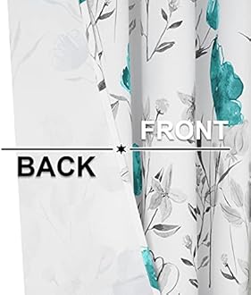 Likiyol Floral Curtains Watercolor Flower Leaves Window Curtains,Teal and Gray Floral Drapes Grommet Window Drapes for Bedroom Living Room Kitchen Bathroom Nursery (52 x 96 Inch, 2 Panels)