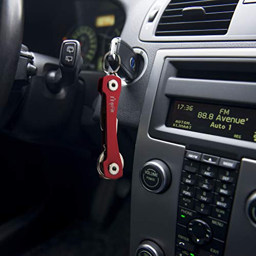Smart Compact Key Holder & Key Organizer Keychain-Pro with Premium Accessories and Smart Key Ring/loop for Car Keys & Pocket Key Holder, Bottle Opener and Carabiner up to 20 Keys (Red))