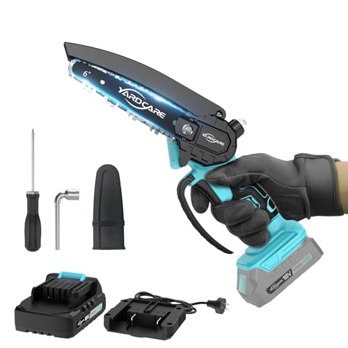 YARDCARE Mini Tronçonneuse à Batterie, Système D'huile Automatique, 6 Pouces Tronçonneuse Électrique sans Fil, Scie à Chaîne Électrique avec Batterie et Chargeur,Coupe De Bois,Branches et Jardin