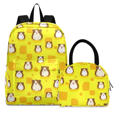 Backpack Lunch Bag Set Cute Mouse Pattern Print, Big Storage Travel Backpacks with Insulated Lunch Box for Office Hiking Picnic