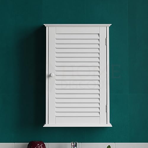 Home Discount® Armoire de Salle de Bain 1 Porte d'obturation à Style persiennes Ffixation Murale de Stockage, Blanc