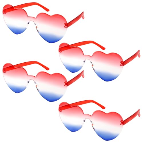 Thyonta 4 lentes de sol rojos, blancos y azules, cómodos de llevar, para el Día de la Independencia, sin marco, para fotos de playa y piscina (amor)