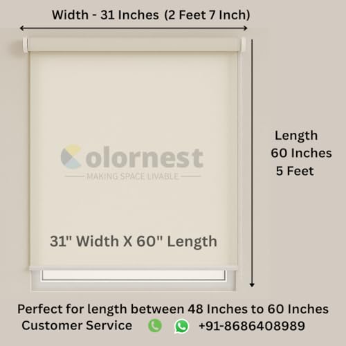 Image of 100% Blackout Roller Blinds for Windows 31 Inch W X 60 Inch L Roll-Up Shades Sun UV Protection for Home & Office, Ivory| Heavy Duty in 38 MM Pole