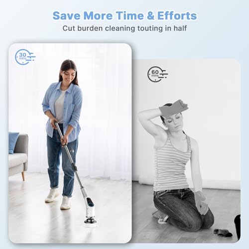 Dovety Electric Spin Scrubber, Cordless Cleaning Brush, Shower Scrubber with 8 Replaceable Brush Head, Power Cleaning Brush with Extension Handle, 2 Adjustable Speed, for Bathtub Grout Tile Floor