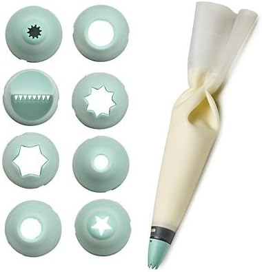 Lakeland Reusable Silicone Piping Bag with Built-in Coupler & 8 Nozzles – Non-Slip & Heat Resistant