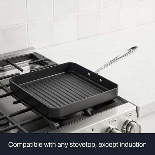 All-Clad HA1 Hard Anodized Nonstick Grill 11x11 Inch Oven Safe 350F Pots and Pans, Cookware Black - Image 3