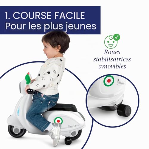 Chicco Moto Porteur pour Enfants, Trotteur Vespa Primavera Italie, Jouet avec Panneau Electronique, Lumières et Sons, Stabilisateurs avec Roues Amovibles, Max 25 kg - Jouet Enfant de 1 à 3 Ans