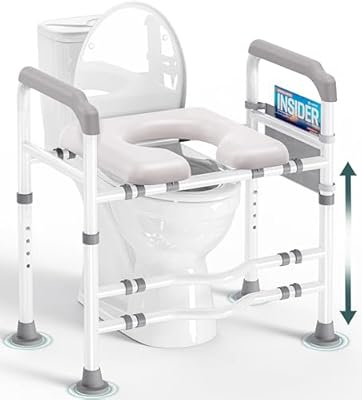 HOMLAND Toilet Seat Risers for Seniors, FSA HSA Eligible Adjustable Raised Toilet Seat with Handles, Padded Seat Toilet Seat Riser for Elderly, Handicapped 400lb, Fit Any Toilet