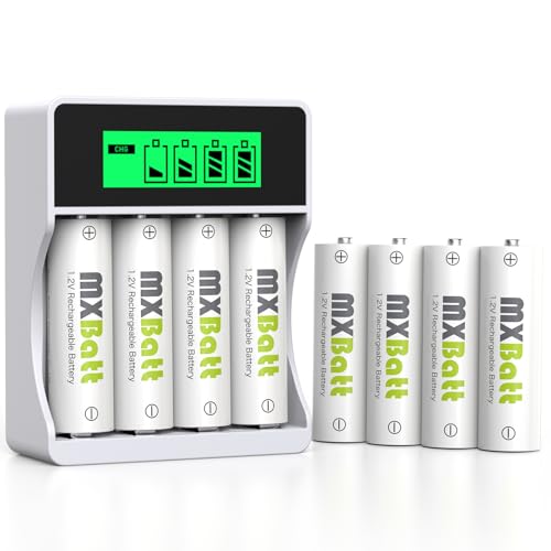 MXBatt Pilas AA Recargables Nimh 3200mAh Alta Capacidad 8 Pieces, Pilas Recargables AA con Cargador Ranura Independiente de LCD de Carga Rápida