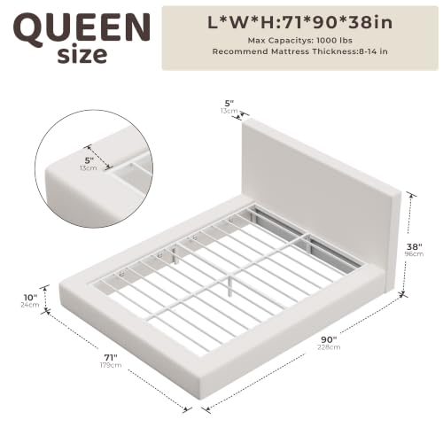 Image of RECCI AirFrame Queen Upholstered Bed Frame with Plush Padded Headboard | Plush Padded Headboard, 360 Soft Foam Surround, Low Profile Cloud Bed Frame, No Box Spring Required, Easy Assembly