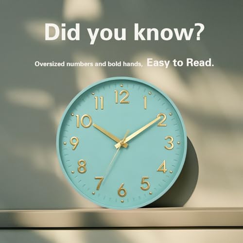 Image of Mosewa Wall Clock 8 Inch, Wall Clocks Battery Operated Silent Non-Ticking Modern Analog Clock Decorative for Kitchen, Bedroom, Office,Bathroom(Mint Green)