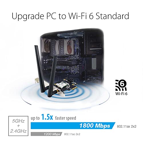 Asus Ax1800 Pcie Wifi Adapter (Pce-Ax1800) - Wifi 6, Bluetooth 5.2, Ultra-Low Latency Wireless, 2 External Antenna, Supporting Total Data Rate Up To 1800Mbps, Wpa3 Network Security, Ofdma And Mu-Mimo #TOP2