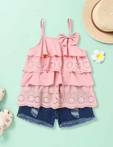 Hipea Toddler Girl Clothes Ruffle Cami Toddler Jeans Shorts Set 4T 5T Toddler Outfits for Girls