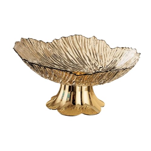 Ronyme Coupe à fruits sur pied décorative et polyvalente, idéale pour la table, le rangement des collations et des fruits dans la salle à manger ou le salon, or Transparent