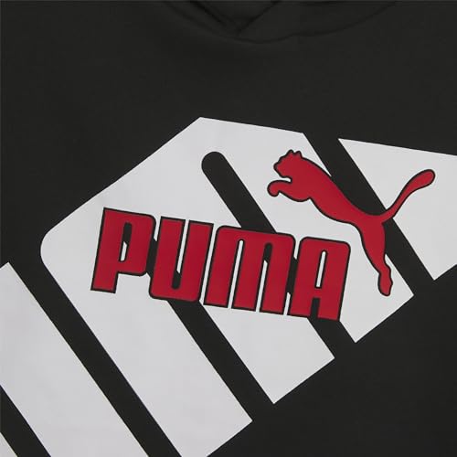 PUMA Boys' Logo Pullover Hoodie, Fleece Sweatshirt, Large Front Pocket, Black/Red, S4