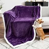 BoxZone Waterproof Dog Blanket for Couch Bed–Double-Sided Jacquard Taffeta & Flannel Pet Throw–Durable, Soft, Warm, Washable, Protective Furniture Cover,Purple White