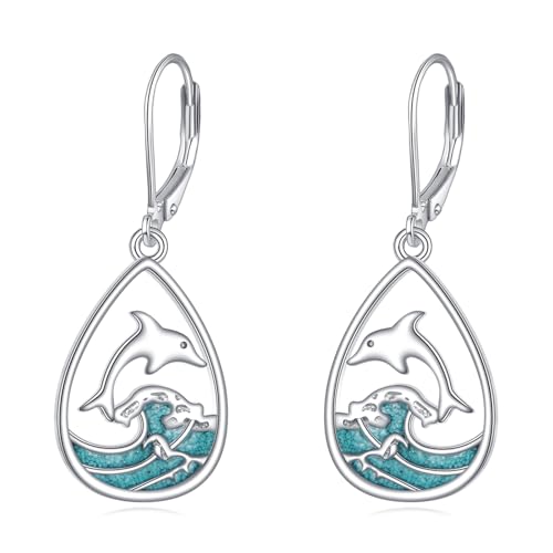 Boucles d'oreilles dauphin en argent 925 et turquoise pour femme