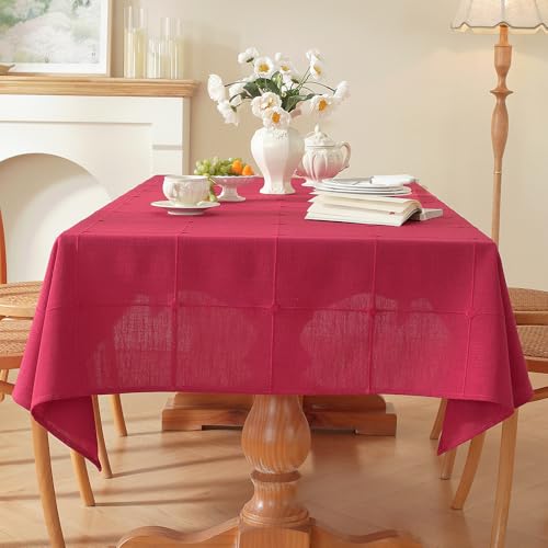 Zobesta Linen Table Cloth Rectangle Table 86 x 53 Inch, Cotton Tablecloths Rectangle Heavy Weight Washable Farmhouse Soft Boho Red Tablecloth for Outdoor, Party, Holiday, Picnic, Dining by Zobesta - Image 8