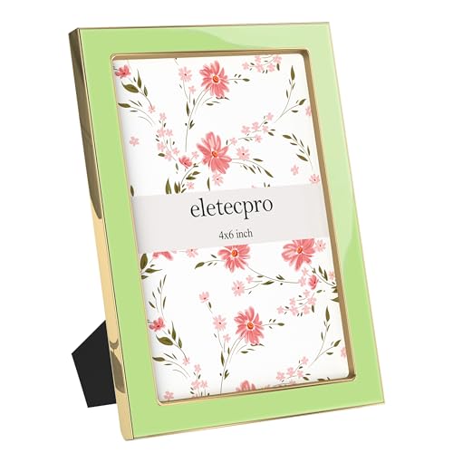 Image of eletecpro 4x6 Enamel Picture Frame with Real Glass Cover, Cute Photo Frame with Gold Metal Edge, Horizontal and Vertical Display Pictures 4 by 6 for Tabletop and Wall Decor, Sage Green, 1 Pack