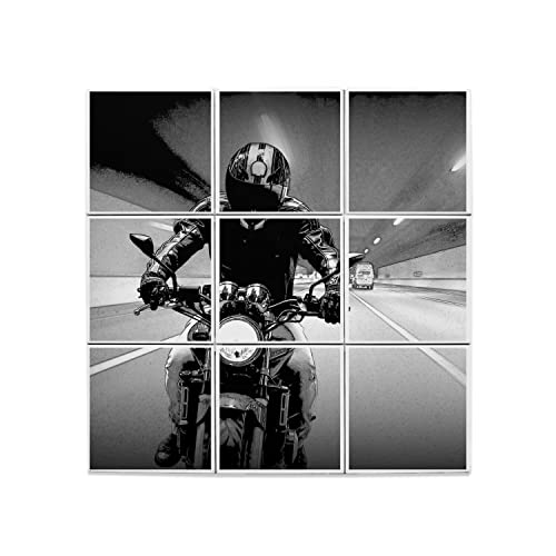 Carreaux céramique motard tunnel vitesse bécane décoration murale moto noir et blanc 45x45 cm