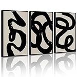 PHOPAGO Black Abstract Wall Art Ink Wash Minimalist Lines Framed Canvas Painting Artwork 11x14in Black Framed