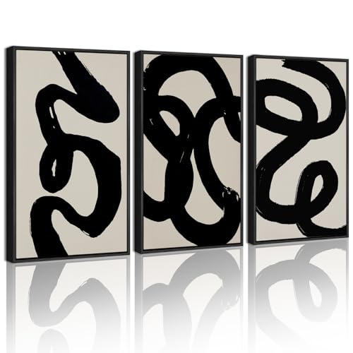 PHOPAGO Black Abstract Wall Art Ink Wash Minimalist Lines Framed Canvas Painting Artwork 11x14in Black Framed