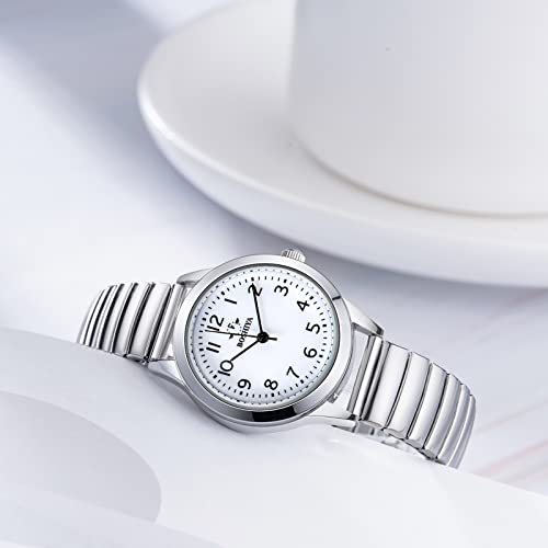 BOSHIYA Women Watch Gold and Silver Stainless Steel Expansion Band Fashion Elegant Dress Ladies Waterproof Analog Quartz Stretch Band Wrist Watches for Women UK
