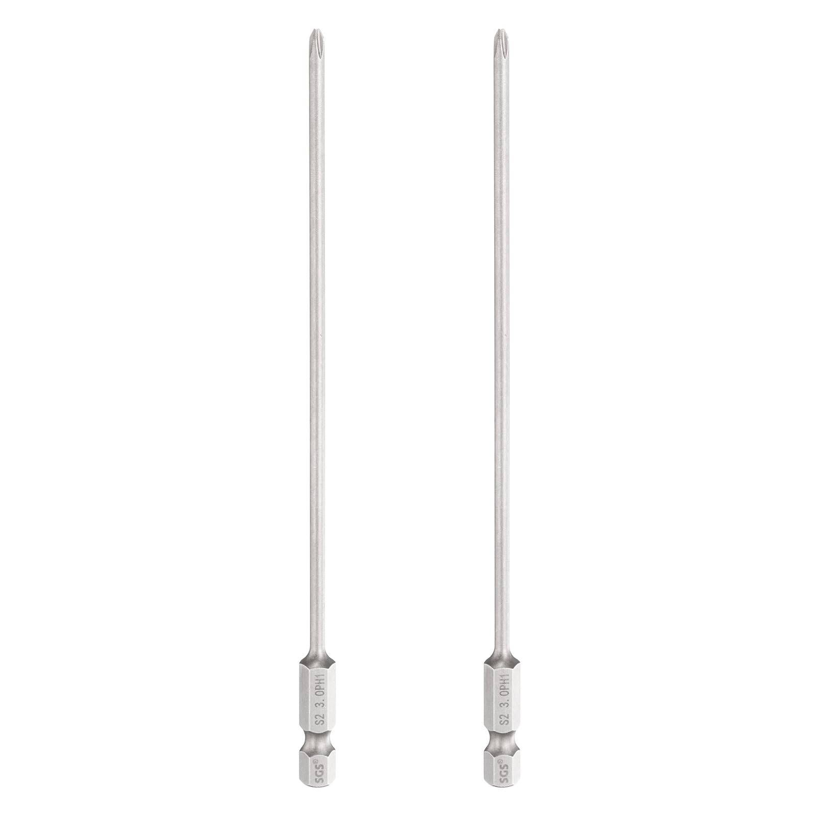 sourcing map 2pcs #1 Phillips Screwdriver Bit PH1 1/4" Hex Shank 6" (150mm) Long 3mm Rod Magnetic Cross Head Drill Bits S2 Steel Industrial Screw Driver Bit for Electric Power Tools, Gray