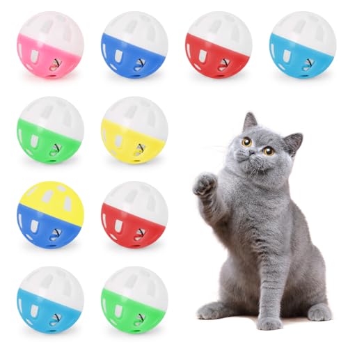 10 Palline per Gatti con Campanelle, Giocattoli per Gatti, Giocattoli Interattivi per Gatti, Giocattoli per Inseguire i Gattini, Giochi Gatto, Plastica, Diametro 3,8 cm, Colori Casuali.