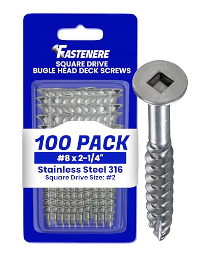 Fastenere Stainless Steel Deck Screws -316 Marine Grade #8 x 2-1/4