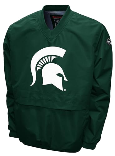 2Bhip NCAA Michigan State Adult Green Lightweight V-Neck Windbreaker Wind Shirt Pullover Jacket For Men