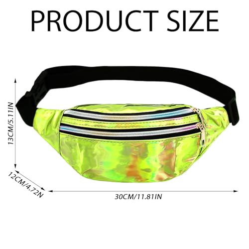 SSKHE Bunte, glänzende Hüfttasche für Party, Karneval, Sport, den täglichen Gebrauch, metallische Bauchtasche mit verstellbarem Riemen, wasserdicht, stilvolle Laser-Gürteltasche, 3 Fächer, grün