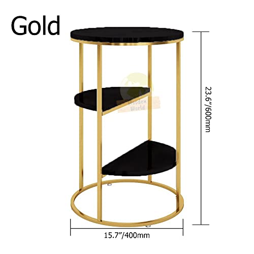 Image of Wooden World Simple Modern Bedside Cabinet Farmhouse Accent Coffee Table Small Round MDF Top Metal Table Living Room Sofa. (Black)