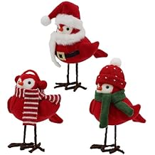 Christmas Table Decorations - Small Bird Figurines, Red Cute Winter Birds Xmas Ornaments for Table Top, Desktop, Mantel, Kitchen Decor,Perfect Featherly Friends Ornaments for Tiered Trays 3pcs