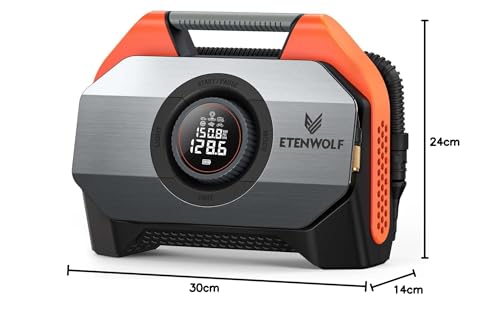 ETENWOLF Vortex S6 Tyre Inflator Portable Air Compressor for Heavy-duty Vehicle, Cordless Air Pump for Car & Inflatables with 19200 mAh Battery, 100% Duty Cycle & Dual Cylinder Bike Pump, Vivid Orange - Image 8