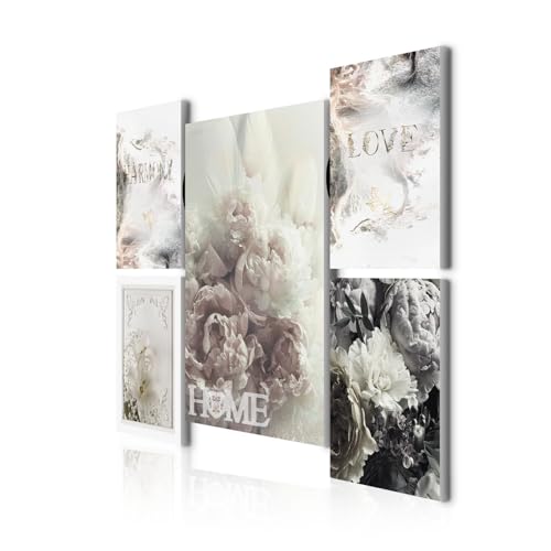 decomonkey - Impression sur Toile Fleurs Pivoines 110x80 5 Pièces - Tableau Décoration Appartement Déco Salon Peinture sur Toile Les fleurs de la maison...