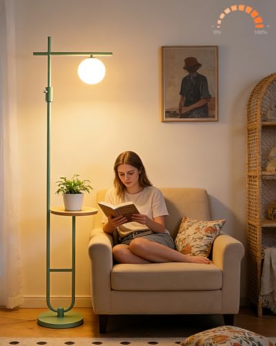 Image of Lightdot Floor Lamps with Storage Table 66IN Black Dimmable, Modern Standing Tall Lamp with Milky White Globe Lampshade, Cross-Shaped Lamp Head and U-Pole Base Style for Living Room /Bedroom /Office