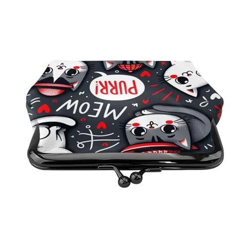 Pu Leather Buckle Coin Purse Kawaii-Kittens-Cats Girls Kiss-Lock Change Purse Wallets2