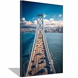 CUDAOO Panorama Bilder auf Leinwand Brücke Die Architektur Leinwandbild Weiße Fachwerkbrücke Schlafzimmer Küche Deko Wandbilder Dekoration Wohnzimmer(Blau)-60x90cm Gerahmt