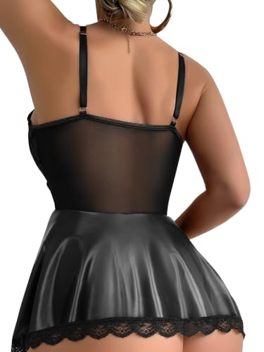 Image of Lilosy Sexy Garter Belt Mesh Lace Babydoll Lingerie Dress Set with Thong