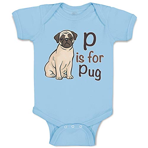 Image of Cute Rascals Baby Bodysuit P Is for Pug Dog Lover Pet Animal B Boy & Girl Baby Clothes Funny Cotton Light Blue Design Only 6 Months
