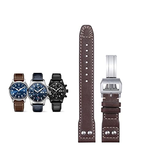 Bracelet de montre cuir véritable souple 20mm rivets marron boucle argent pour Mark 18 Portofino