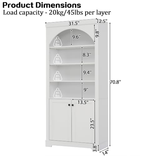 Image of Modern Display Tall Bookshelf with 4-Layer LED Lighted (White Style2)