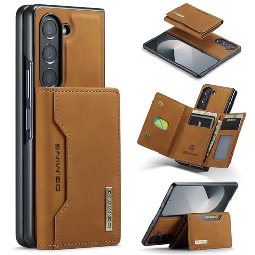 Custodia a portafoglio 2 in 1 per Samsung Galaxy Z Fold 6, custodia in pelle opaca con supporto per carte di credito staccabile portafoglio con fibbia design cover - marrone