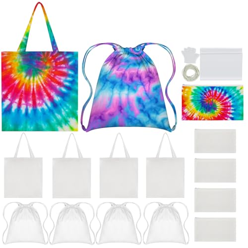 Silkfly 12 Pcs Cotton Bags Set for Tie Dye Kit 3 Style Cotton Tote Drawstring Makeup Bags Items for...