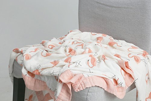Image of Little Jump Flamingo Baby Blanket - Silky Soft and Breathable Muslin Blankets Baby Girl Quilts- Large 47 inch x 47 inch - 2 Layers Toddler Bed Blanket (Flamingo)