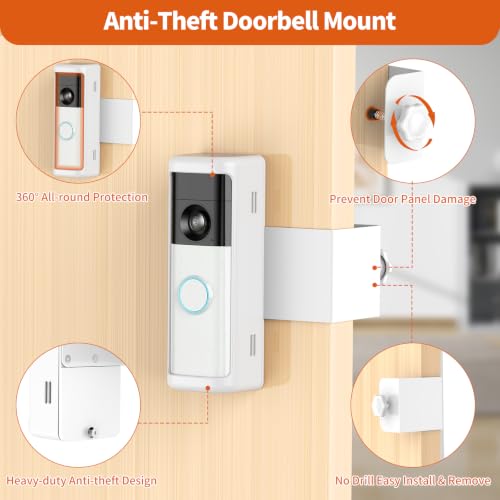Image of No-Drill Doorbell Mount with Rain Cover, Anti-Theft Door Bracket Compatible with Battery Doorbell /Plus /Pro(2026 Model),Quick Install Doorbell Camera Holder for Rental Apartment,White